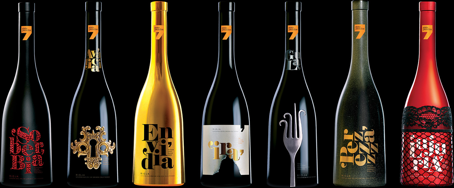 Siete Pecados Diseño Packaging Branding Naming Vino Tinto Rioja Soberbia Avaricia Envidia Ira Gula Pereza Lujuria