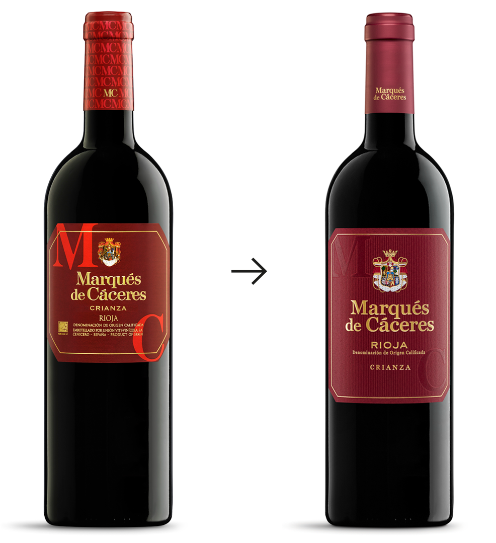 Rediseño Marqués de Cáceres Restyling Etiqueta Vino Tinto Rioja Crianza